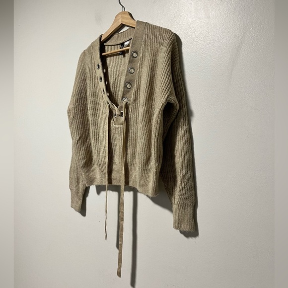 H&M Divided Beige Knit Lace-Up Sweater Size Small - Picture 10 of 14